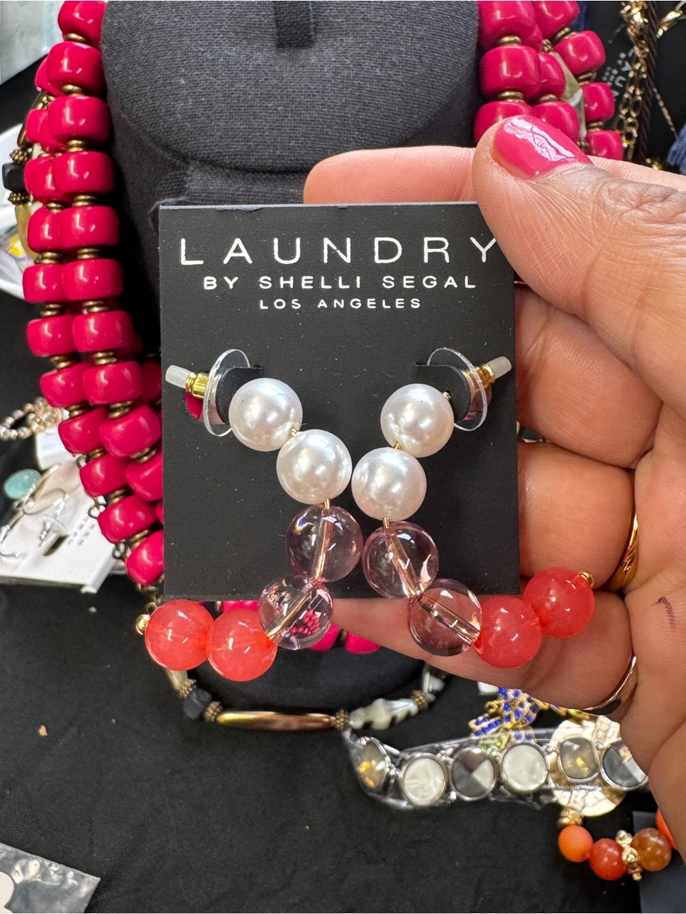 Laundry by Shelli Segal Pink and Pearl Drop Earrings